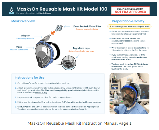MasksOn Reusable Mask Kit Instruction Manual Page 1
